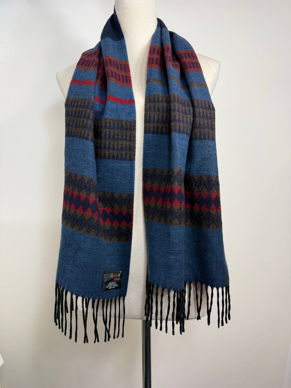 V. Fraas Cashmink Vintage Scarf West Germany Herringbone Stripe